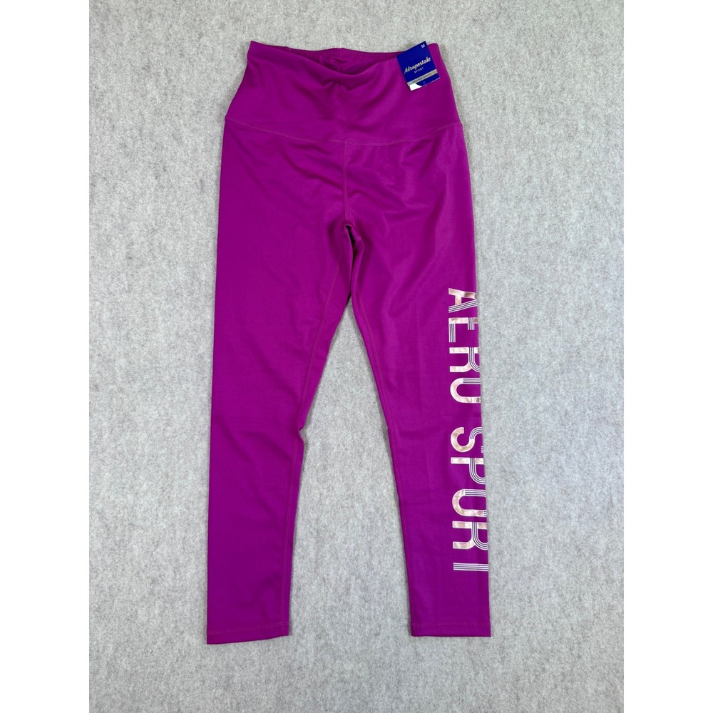K171.‎ Aeropostale Sport High Rise Leggings Magenta Purple Rose Gold Logo Medium